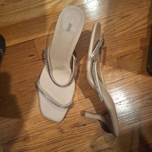Zara Beige Rhinestone Strappy Heeled Sandals
